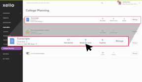 College Planning page open with Transcripts tile highlighted